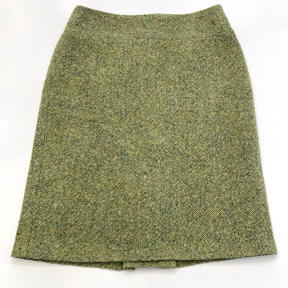 Ann Taylor Loft Green Tweed Wool Blend Skirt Knee Length Womens 6 Lined